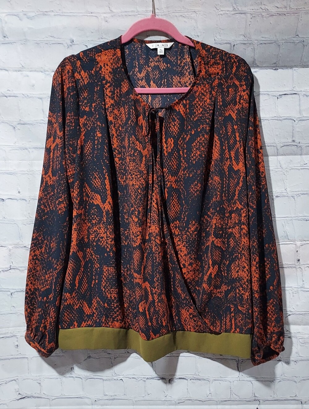 Cabi XL Blouse Top Cross Over Animal Print Tie Neck Office Career